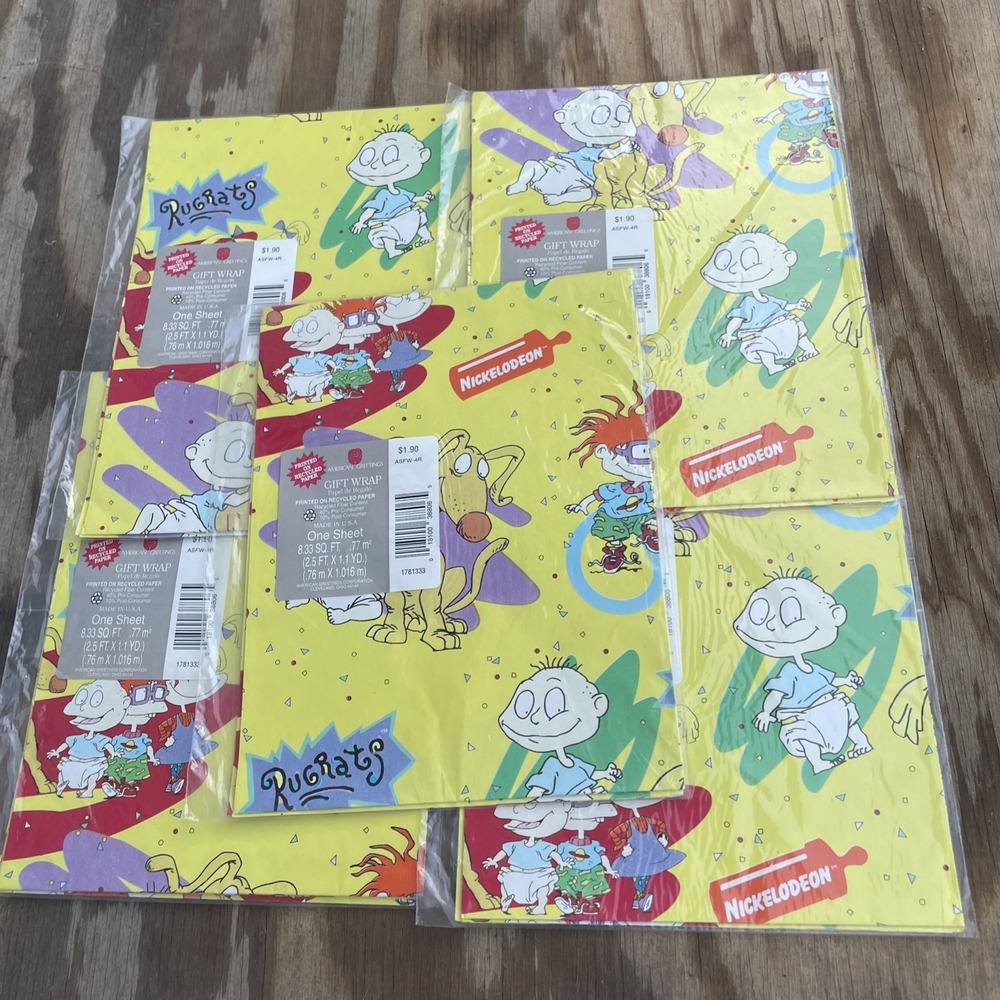Vintage 90s Rugrats Nickelodeon American Greetings Gift Wrap Lot Of 5 Sealed